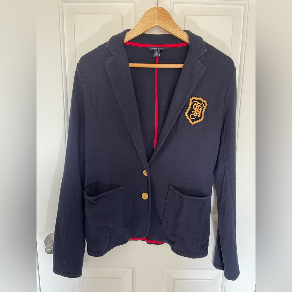 Tommy Hilfiger 100% Cotton Relaxed Navy Blazer with Gold Accents size Small